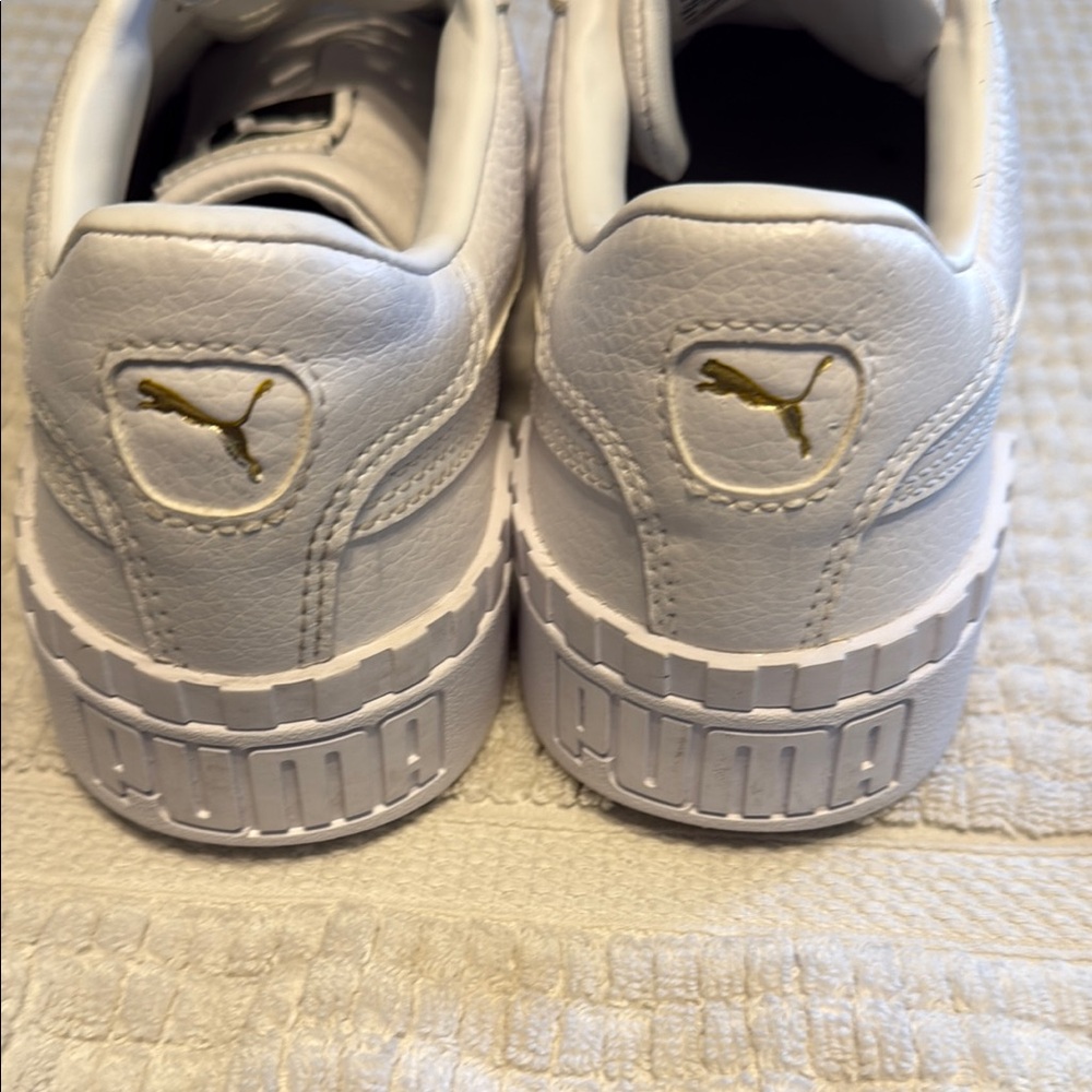 Puma White and Gold Athletic Shoes with Perforated Design - Picture 3 of 9